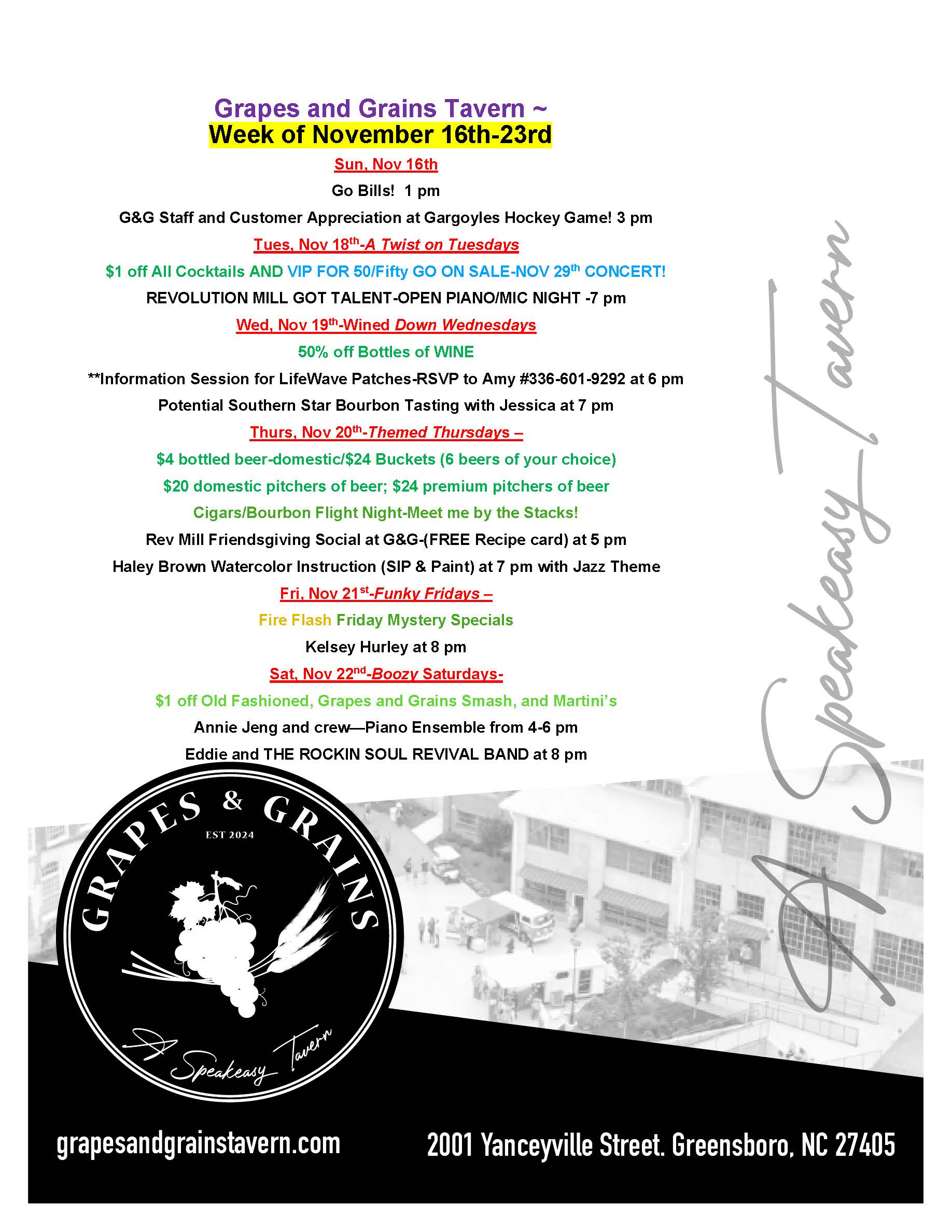 Grapes and Grains Events - Week of November 16th